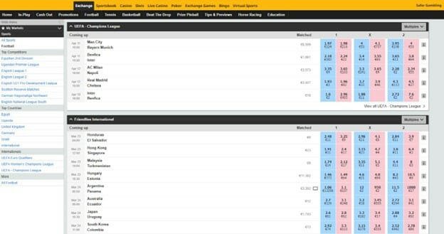 Betfair Exchange Screenshot