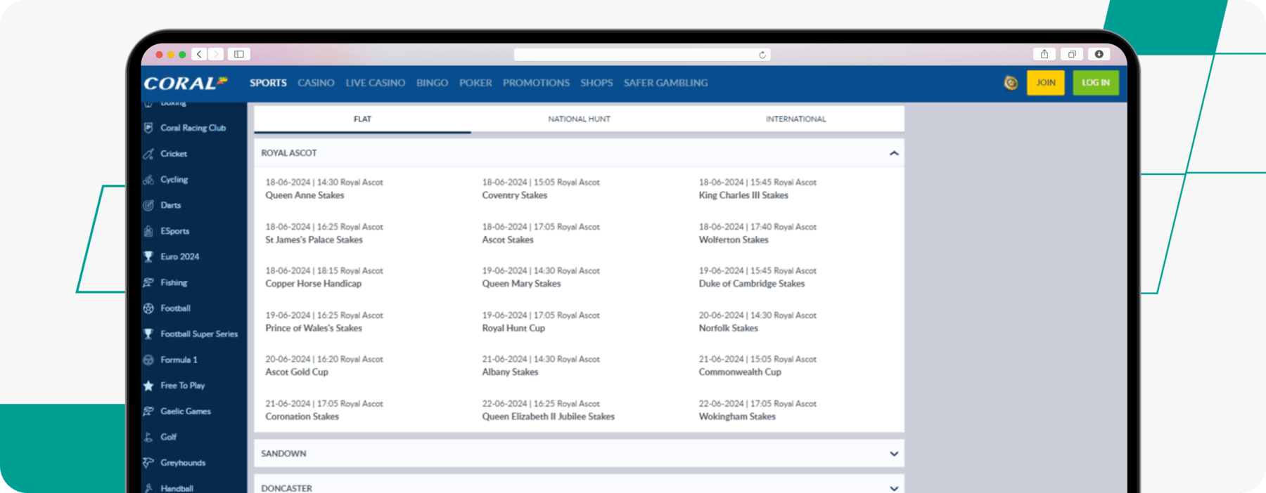 Screenshot of Coral Royal Ascot Betting Markets desktop