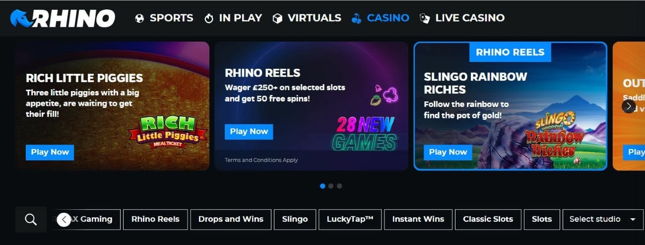 Rhino.bet Casino Homepage Screenshot