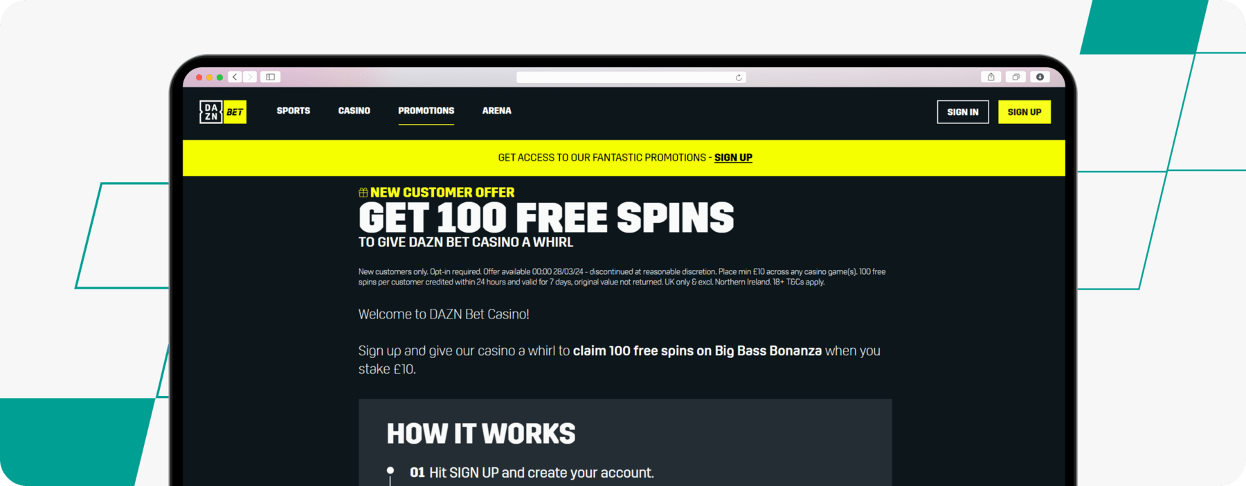 dazn bet 100 free spins offer screenshot